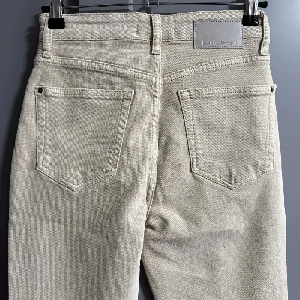 NWT Desigual Women Flare Cropped Ankle Jeans Khaki Beige 36 (US 2) Clean Girl